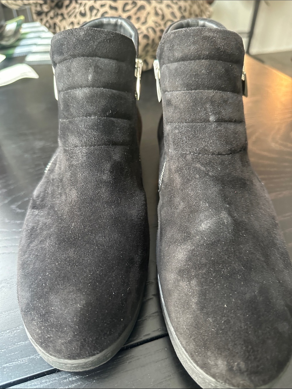 Women’s Black Suede Slip-On Dress Boots- 9
